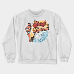 Surf Hawaii // Vintage Surfer Babe // Retro Surfing Crewneck Sweatshirt